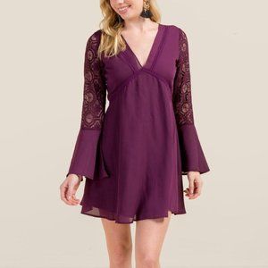 Purple Bell Sleeve Shift Dress (Size S)